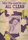 When They Sound The Last 'All Clear' Hugh Charles Louis Elton Jean Cerchi 
signed 2GB Youth Show star Lloyd Berrell vintage World War Two song original 1941 piano sheet music score for sale