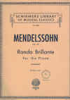 Rondo Brillante for the Piano Op.29 Two-piano Score by Felix Mendelssohn-Bartholdy edited fingered by Constantin von Sternberg Schirmer's Library Vol.1188 
used piano duet sheet music score for sale in Australian second hand music shop