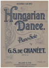 George Savin de Chan�et G S de Chaneet Hungarian Dance Op.17 No.5 for piano duet used piano duet sheet music score for sale in Australian second hand music shop