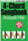 Acoustic Hits 4-Chord Songbook with 4 chord names and words no music notation play over 20 songs with the same 4 chords (2006) AM987756 ISBN 1846097746 
used guitar chord song book for sale in Australian second hand music shop
