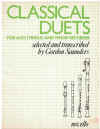 Classical Duets For Alto (Treble) and Tenor Recorder transcribed by Gordon Saunders (1982) Novello Cat.No.12053203 
used recorder music book for sale in Australian second hand music shop